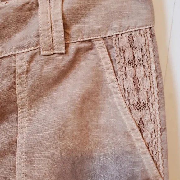 $FINAL$  NWOT Sundance Organia Cotton Linen Blend Convertable Pants Lace Trim - Picture 3 of 10